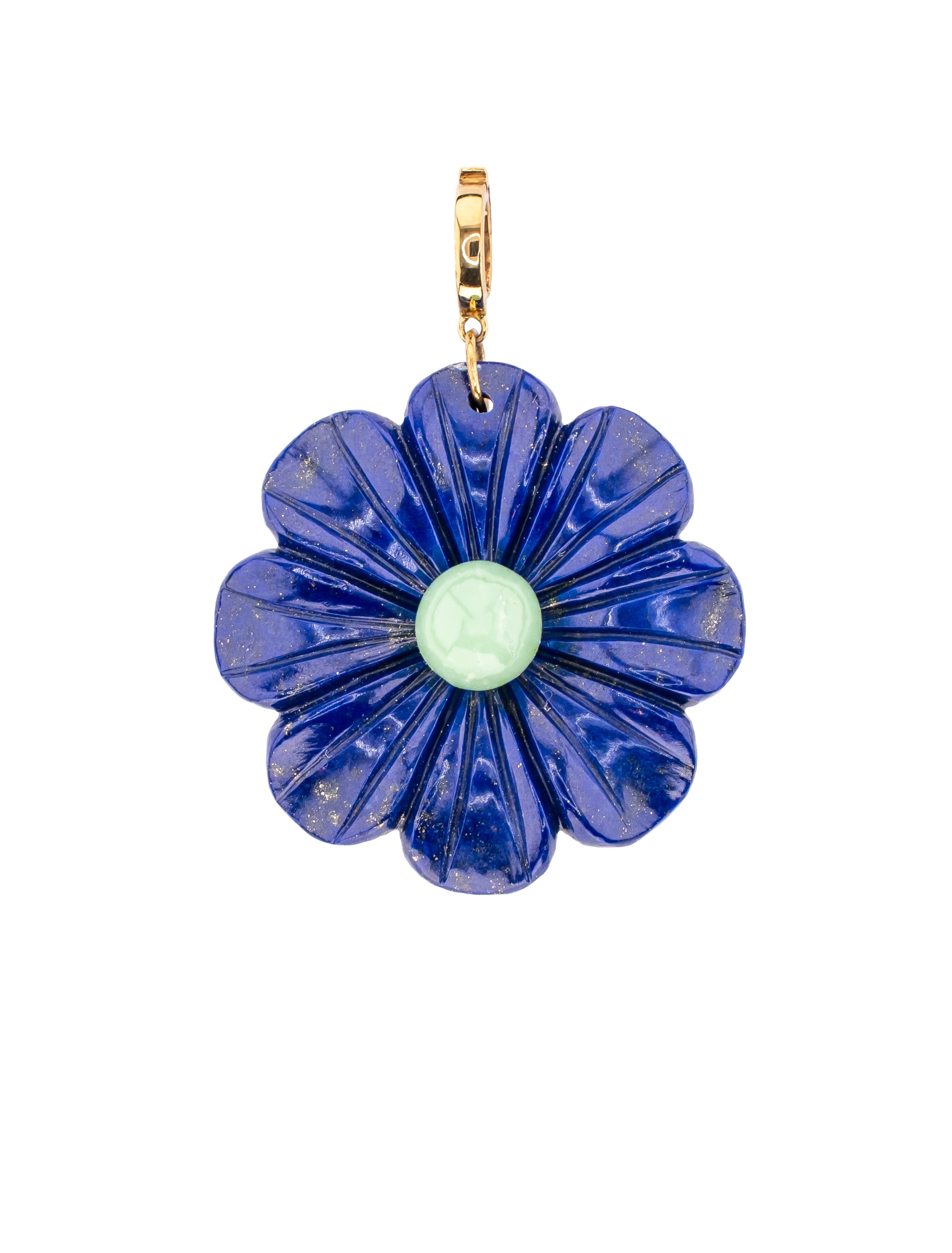 Hand Carved Clip On Flower Pendant in Lapis Lazuli