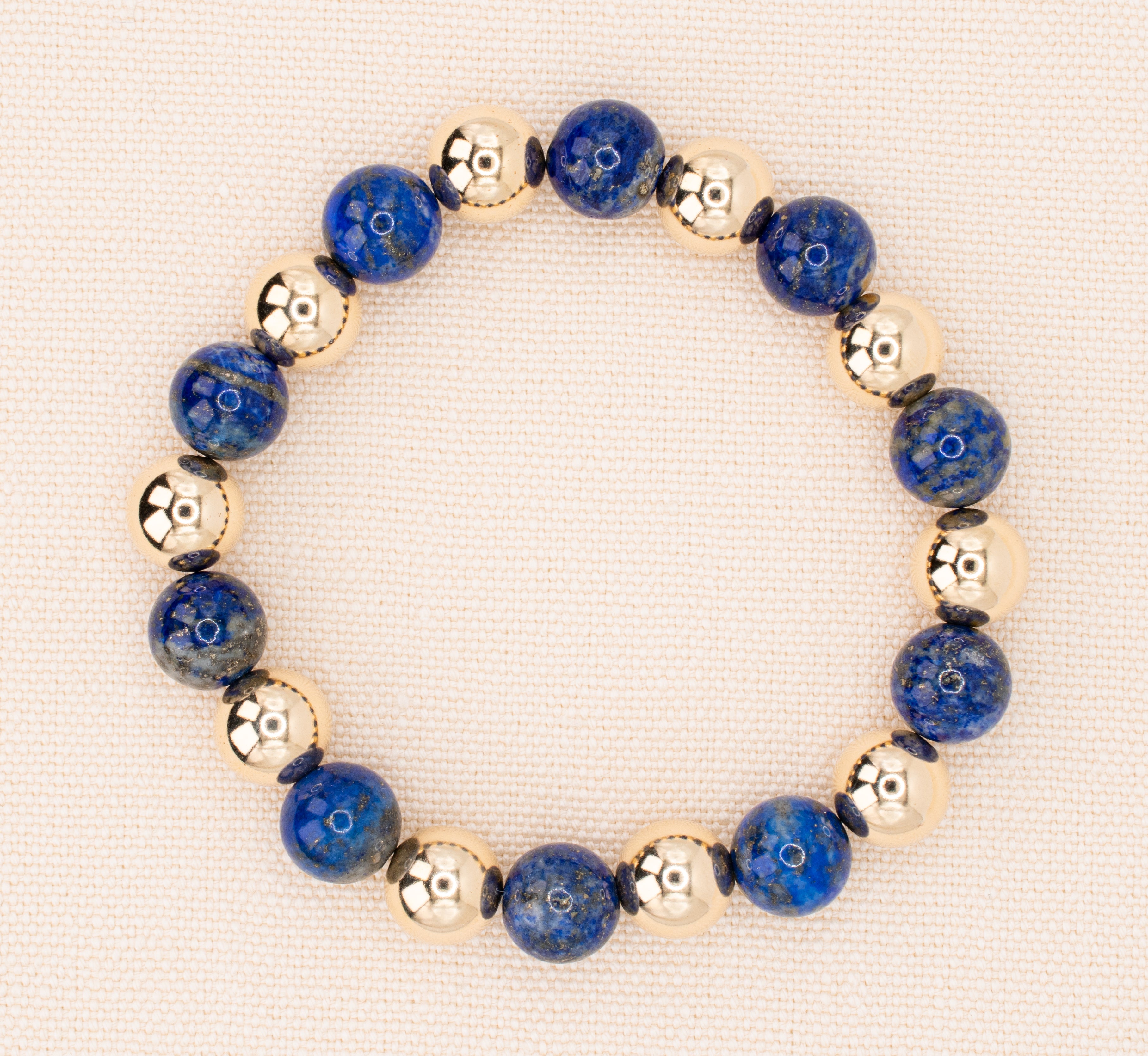 Chunky Gold and Lapis Lazuli Beaded Stretch Bracelet