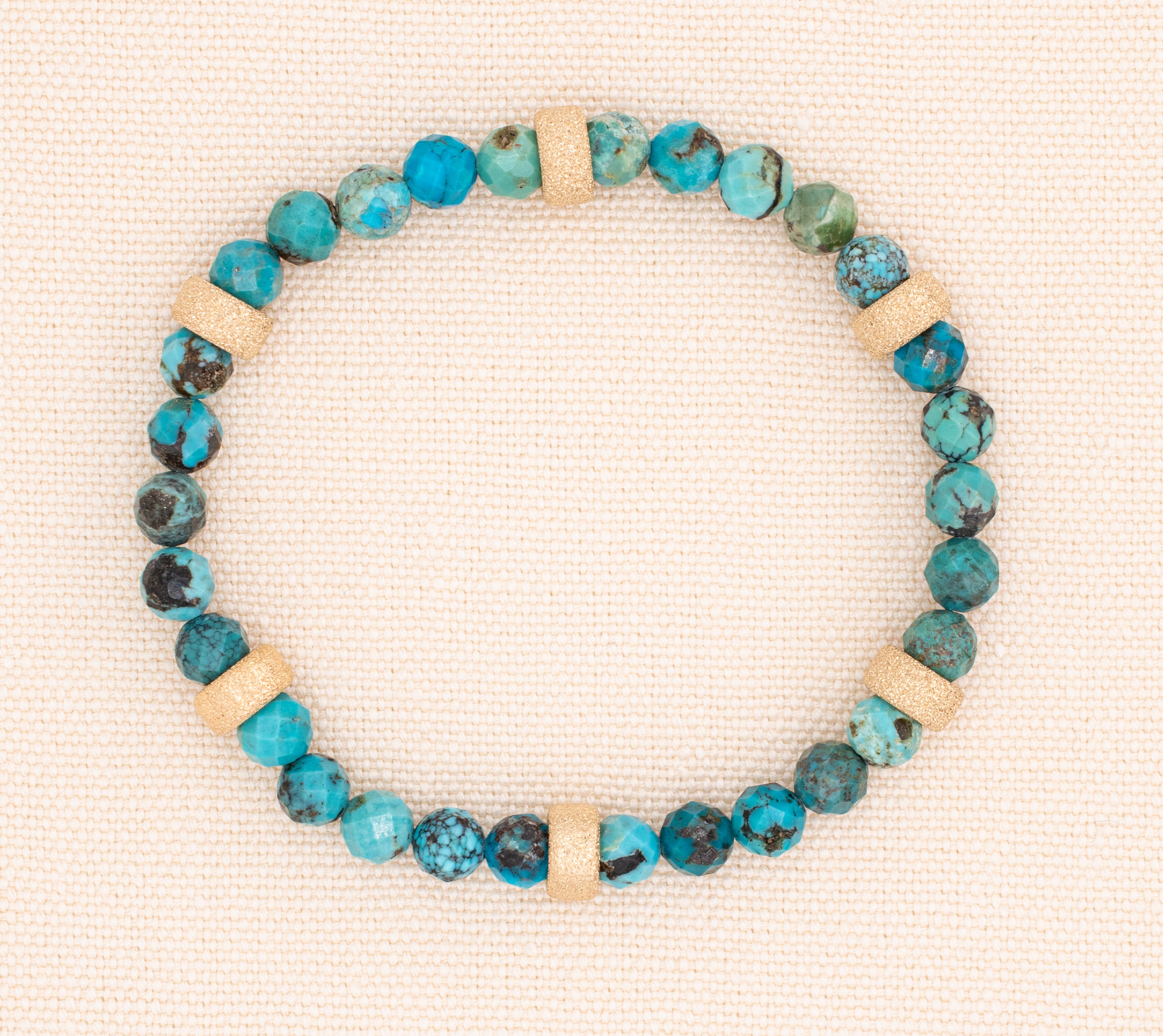 Turquoise and Gold Beaded Stretch Bracelet