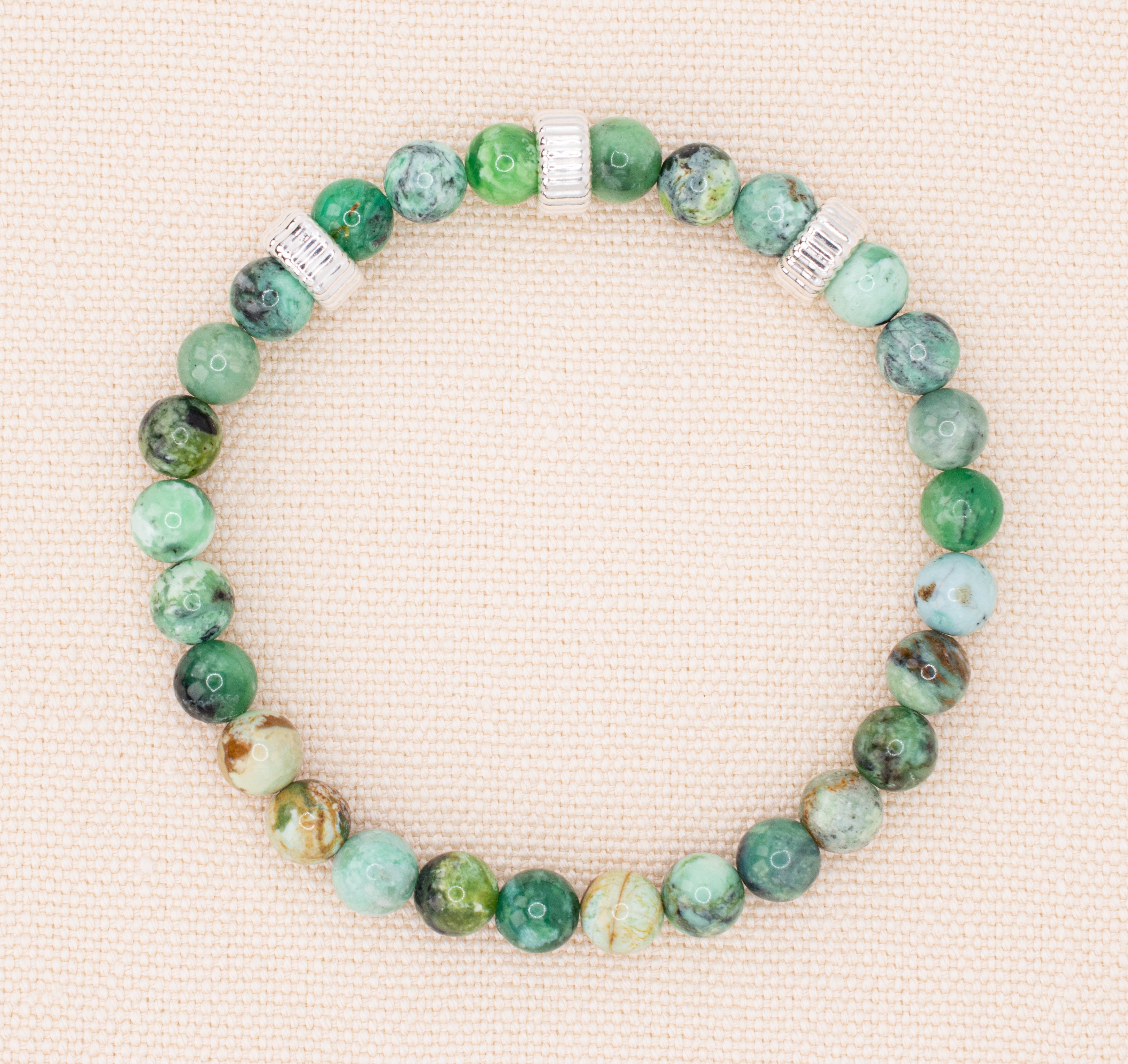 Variscite and Sterling Silver Beaded Stretch Bracelet