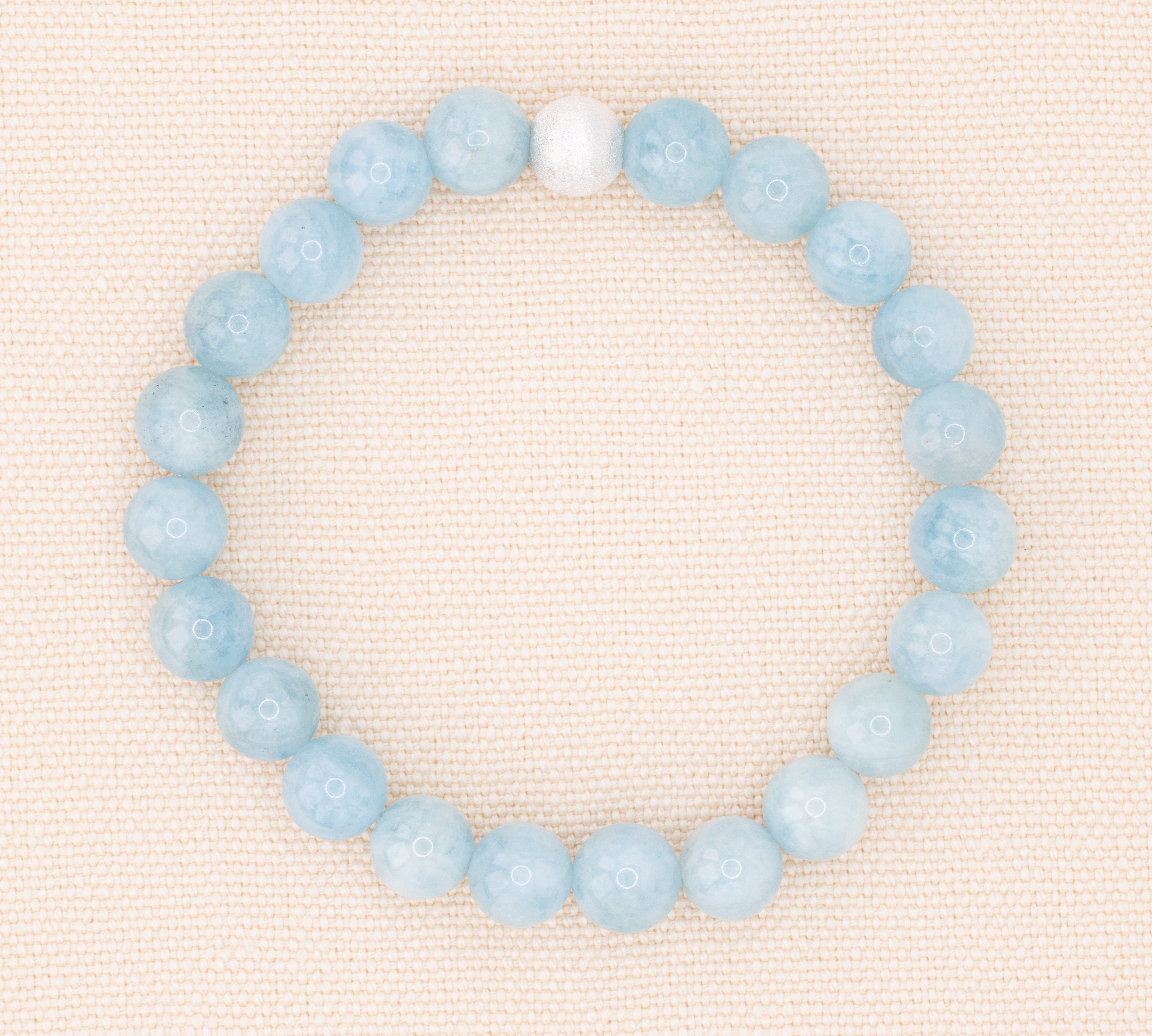 Aquamarine and Brushed Silver Beaded Stretch Bracelet