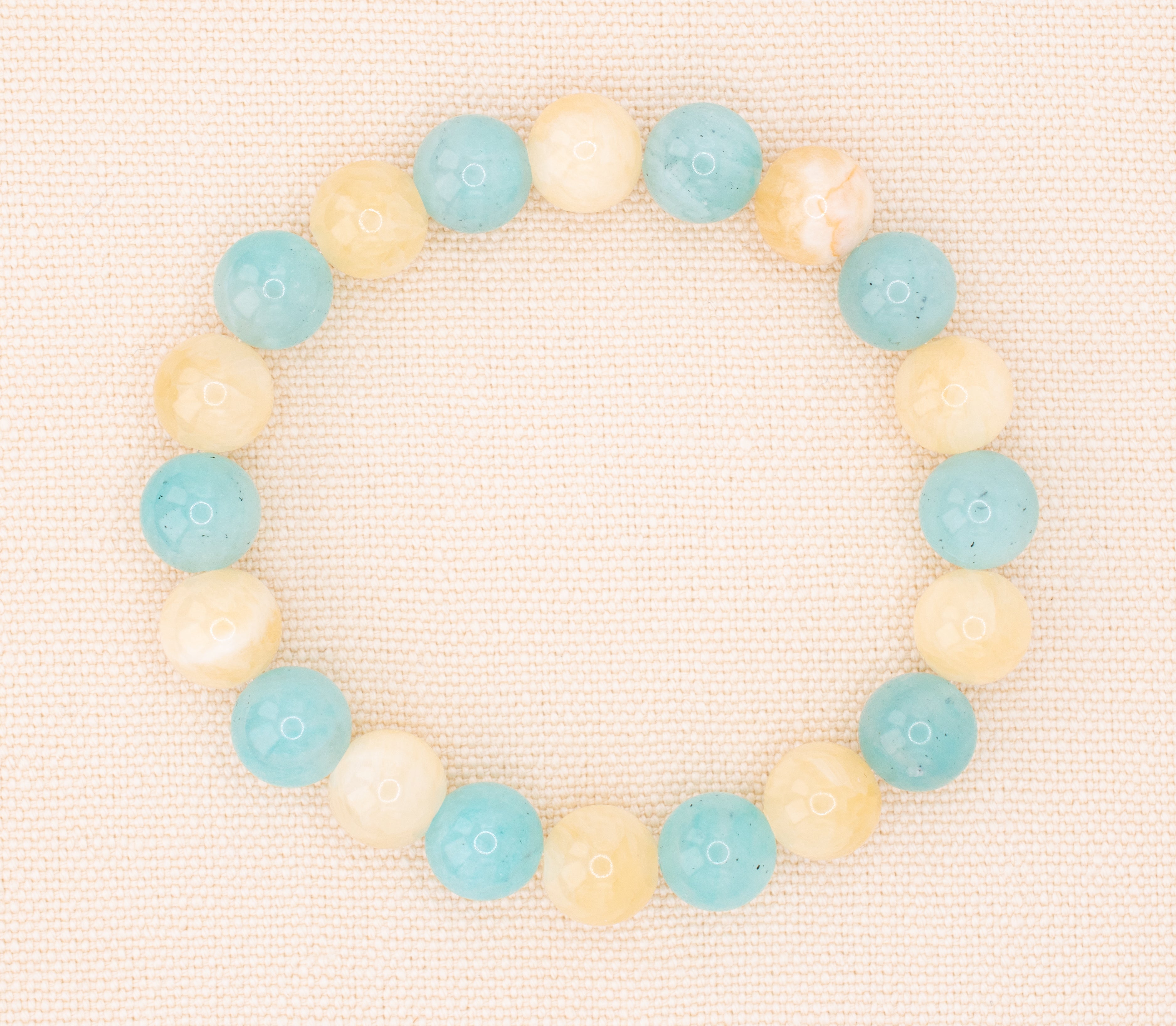 Blue Amazonite and Butter Yellow Calcite Beaded Stretch Bracelet