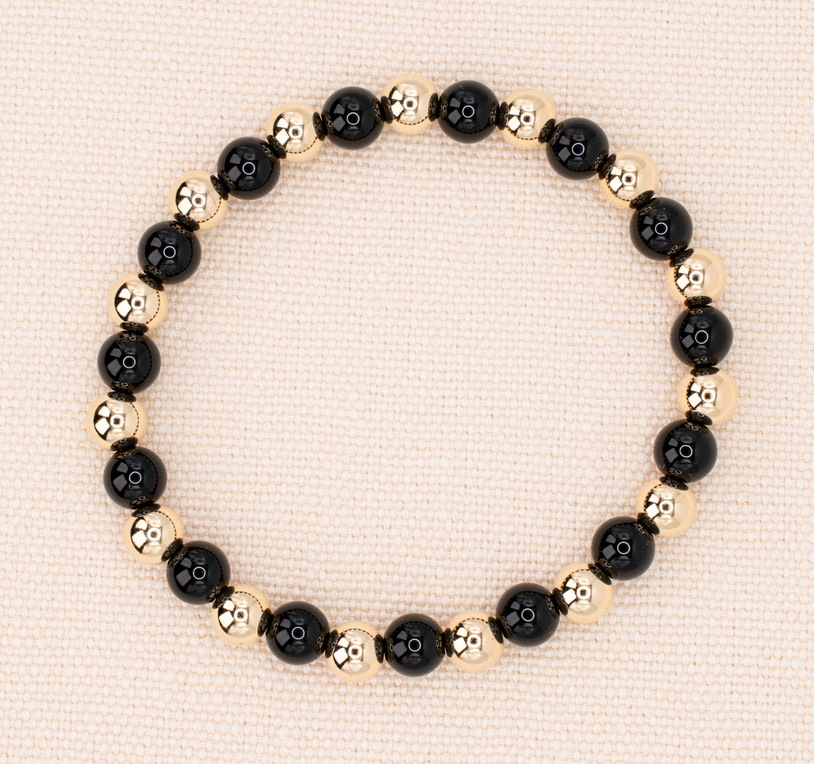 Black Onyx and Gold Beaded Stretch Bracelet