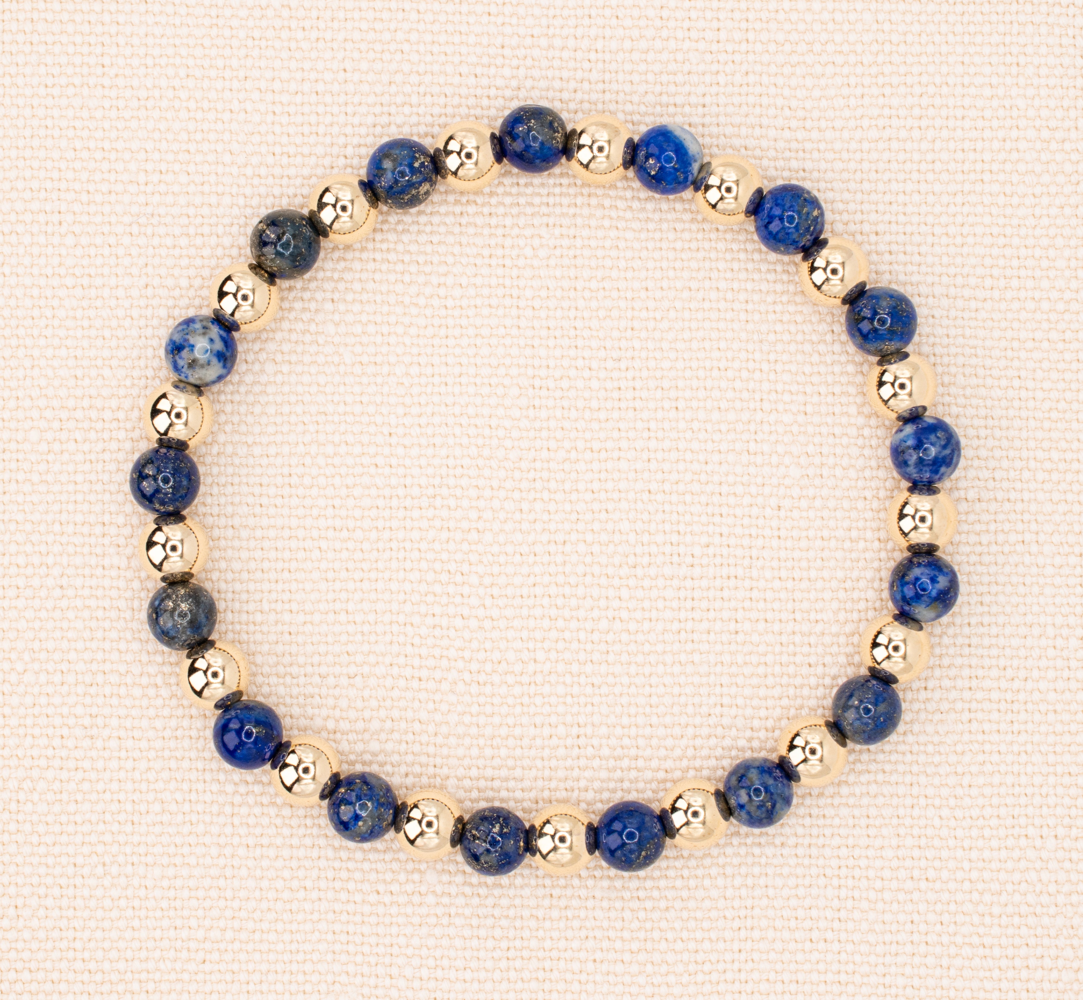 Lapis Lazuli and Gold Beaded Stretch Bracelet