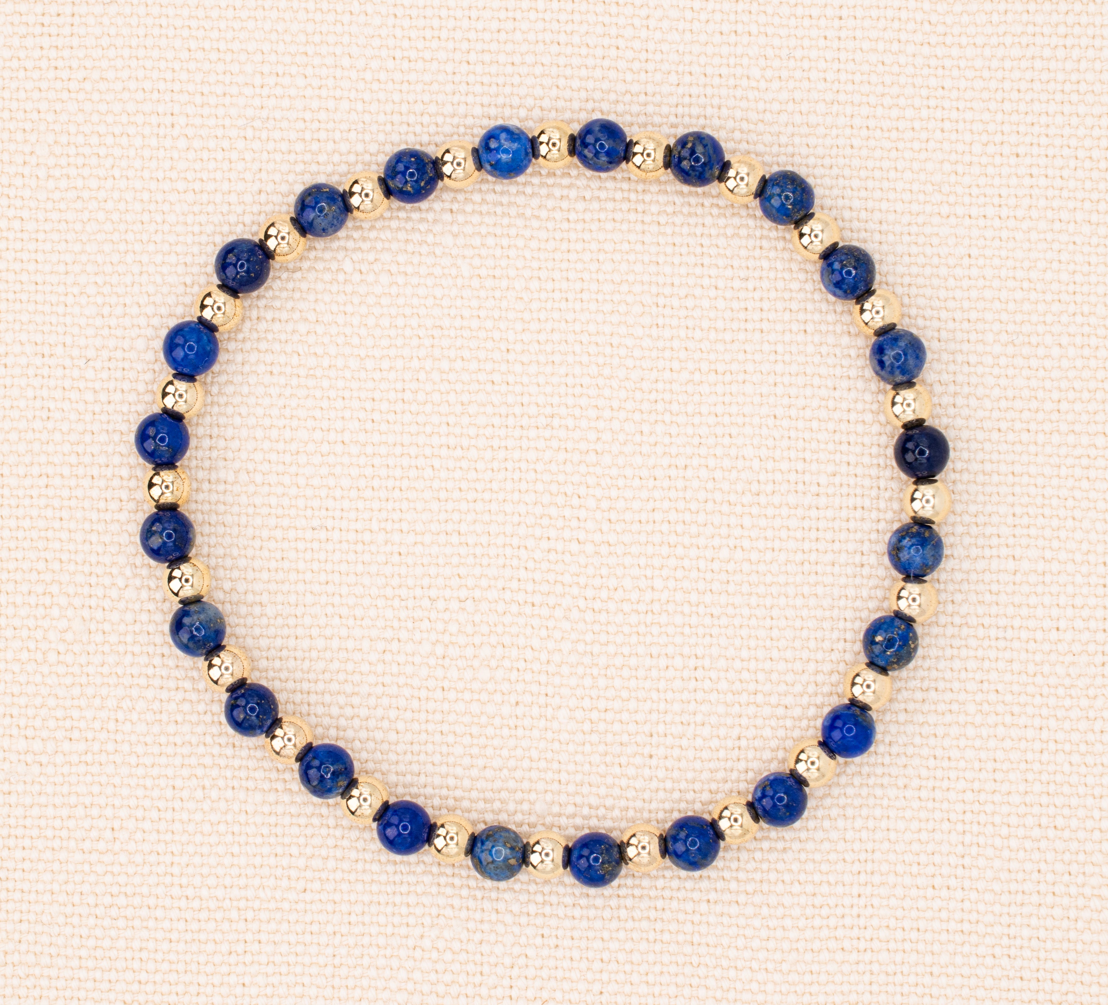 Dainty Lapis Lazuli and Gold Beaded Stretch Bracelet