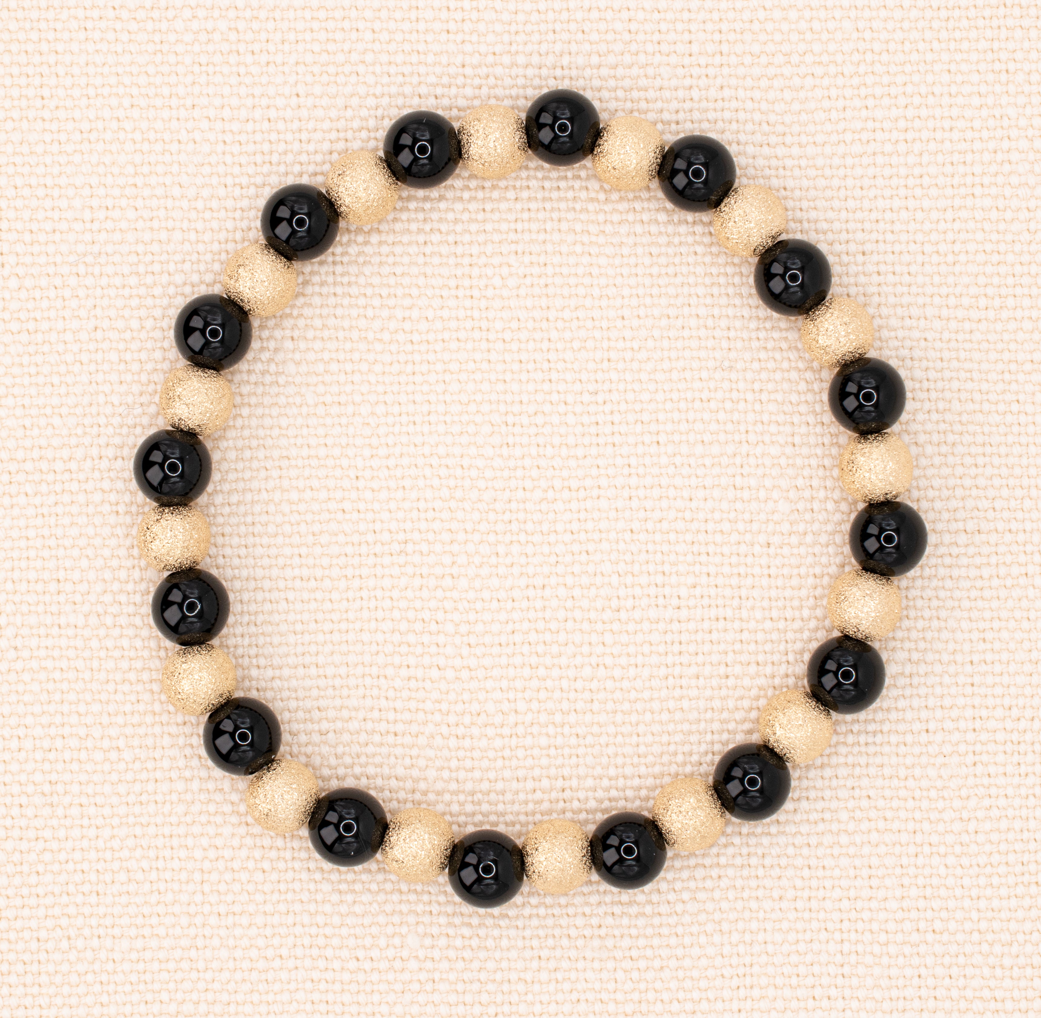 Black Onyx and Gold Beaded Stretch Bracelet