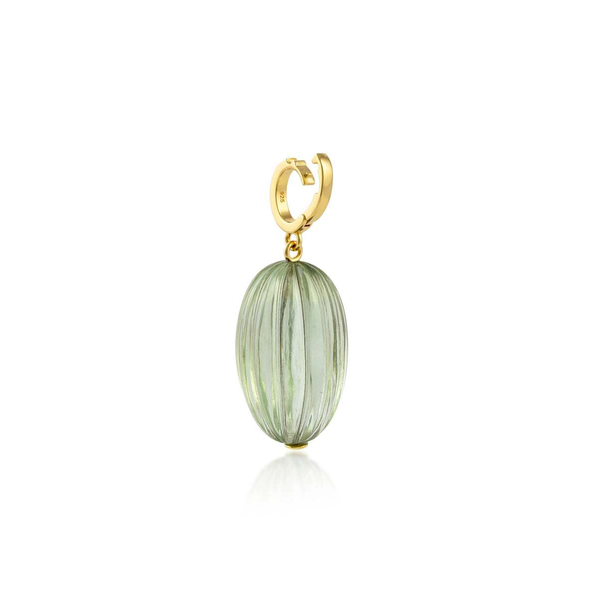 Green Amethyst Hand Carved Clip On Pendant