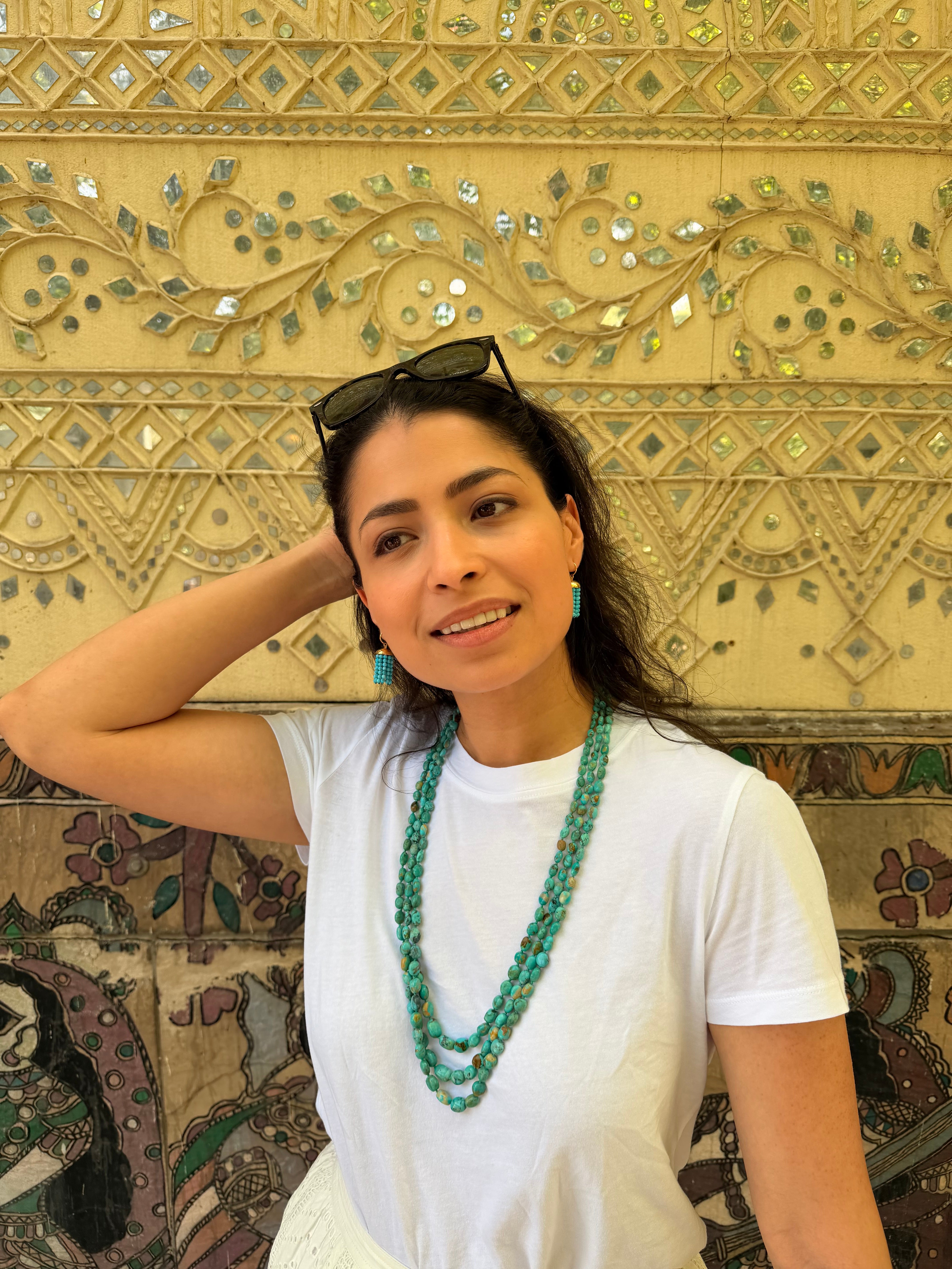 Roya Triple Strand Knotted Necklace in Turquoise